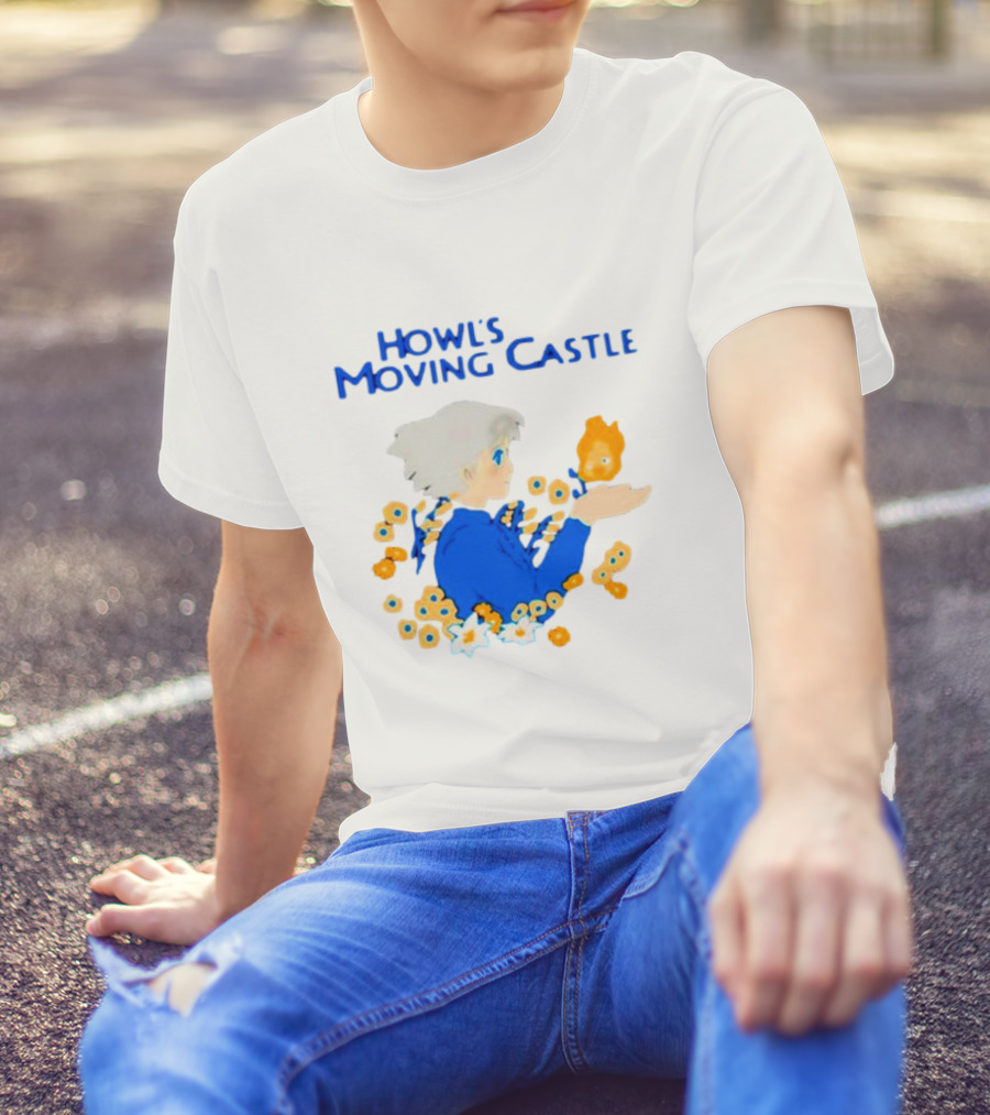 Howl’s Moving Castle Howl With Calcifer And Flowers T-Shirt