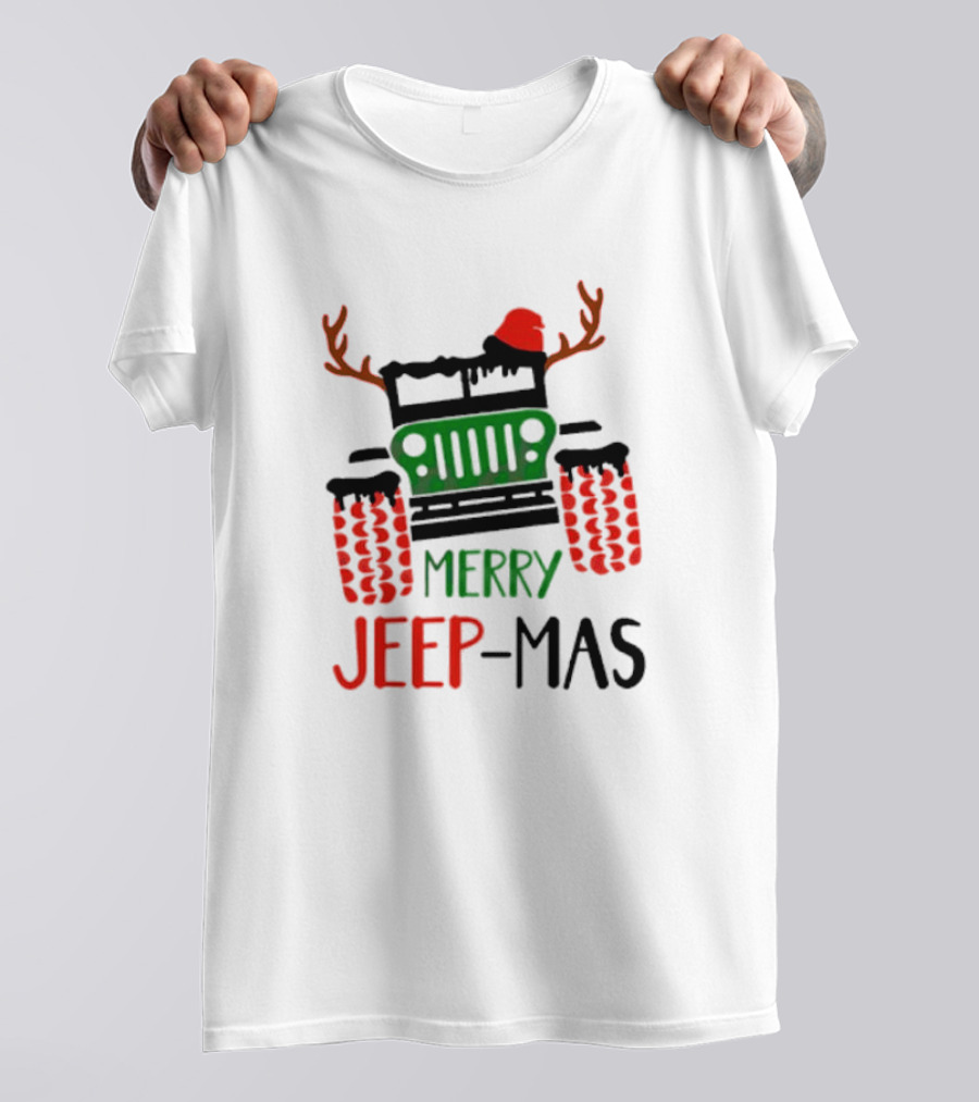 Merry Jeep-Mas Festive Offroad Fun With Antlers And Santa Hat T-Shirt