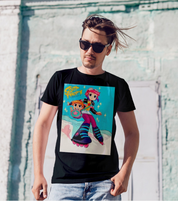 Scott Pilgrim Takes Off Roller Skating Adventure With Animated Style Characters T-Shirt