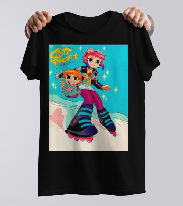 Scott Pilgrim Takes Off Roller Skating Adventure With Animated Style Characters T-Shirt