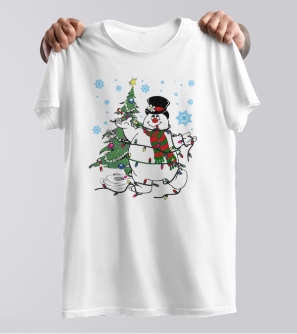 Frosty The Snowman Christmas Tree With Lights And Snowflakes T-Shirt