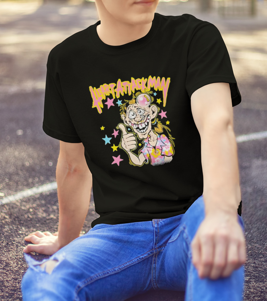 Heart Attack Man Freak Of Nature Cartoon Character With Stars And Thumbs Up T-Shirt