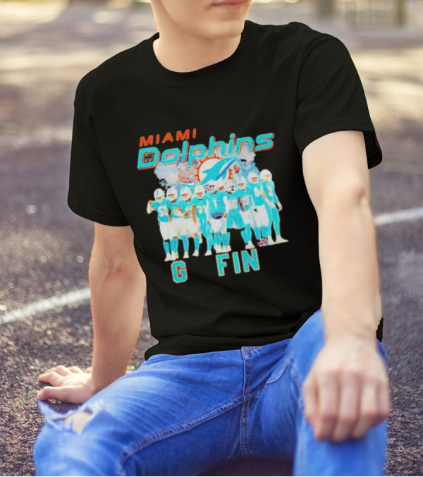 Miami Dolphins Go Fins Players Logo Team Spirit T-Shirt