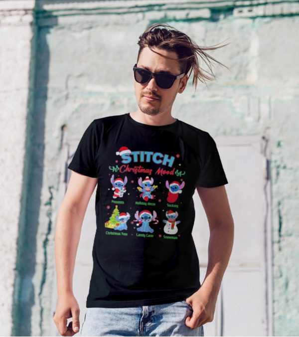 STITCH Christmas Mood Presents Holiday Decor Stocking Christmas Tree Candy Cane Snowman T-Shirt