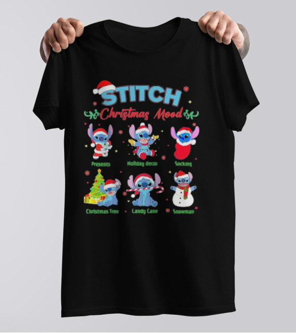 STITCH Christmas Mood Presents Holiday Decor Stocking Christmas Tree Candy Cane Snowman T-Shirt
