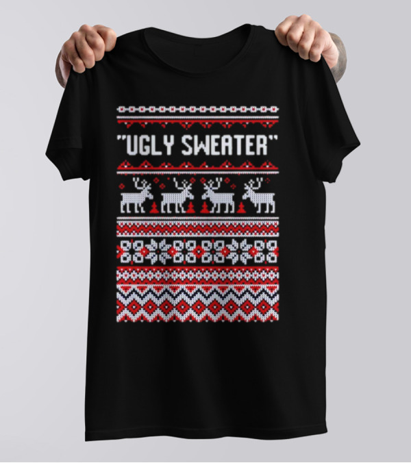 Reindeer Ugly Sweater Christmas Pattern 'UGLY SWEATER' T-Shirt