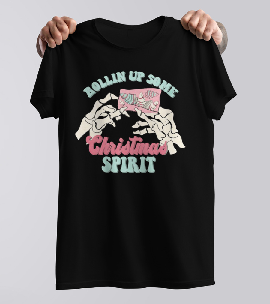 Rollin Up Some Christmas Spirit Holiday Weed Motif T-Shirt