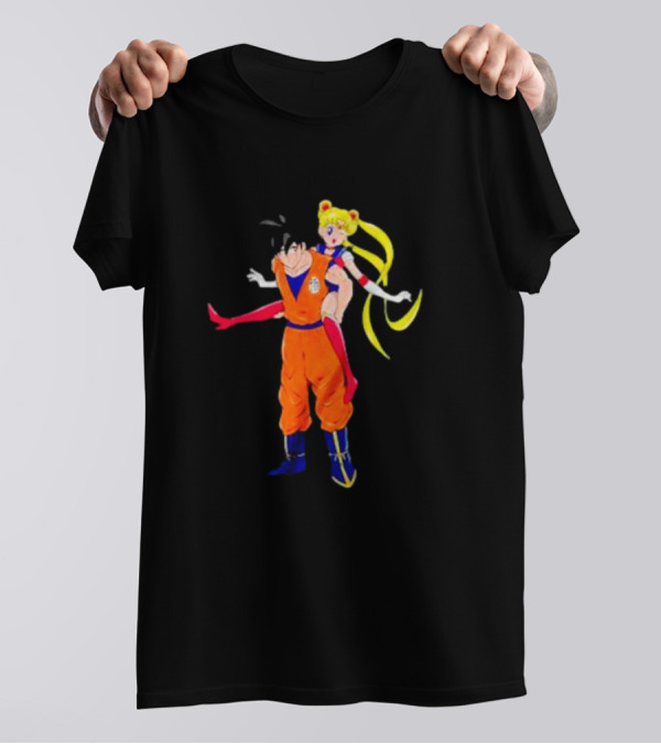 Goku And Usagi Crossover Fusion Featuring Dragon Ball And Sailor Moon Iconic Characters T-Shirt