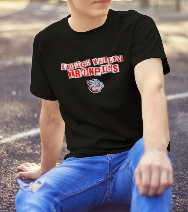 Lehigh Valley IronPigs Red Text With Pig Head T-Shirt