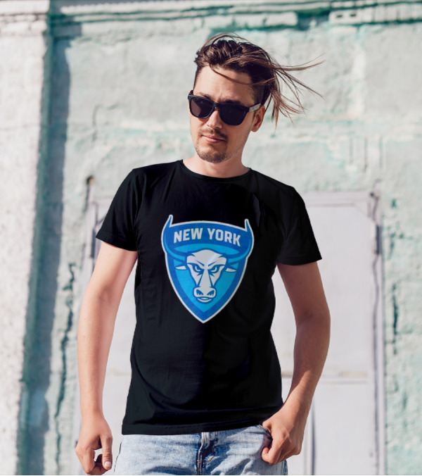 NEW YORK ATLAS BULL EMBLEM LOGO BLUE SHIELD T-Shirt