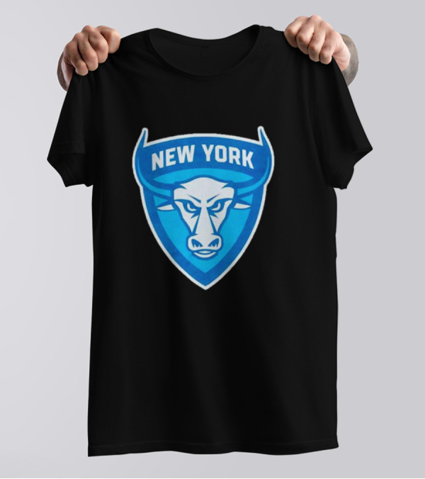 NEW YORK ATLAS BULL EMBLEM LOGO BLUE SHIELD T-Shirt