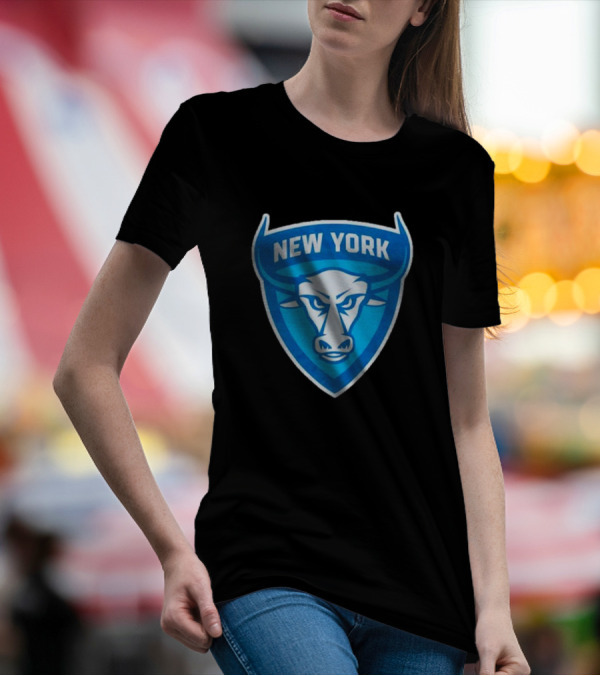 NEW YORK ATLAS BULL EMBLEM LOGO BLUE SHIELD T-Shirt