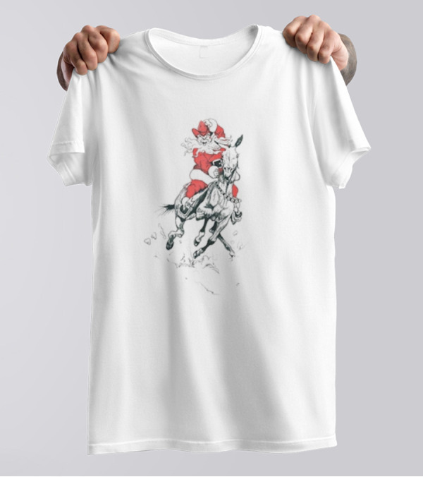 Santa Claus Riding Mule In Festive Red Suit T-Shirt