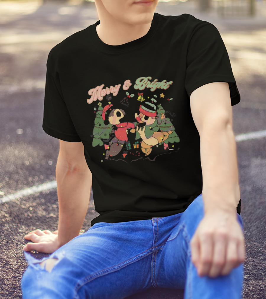 Chip And Dale Merry And Bright Christmas With Festive Trees And Holiday Cheer T-Shirt