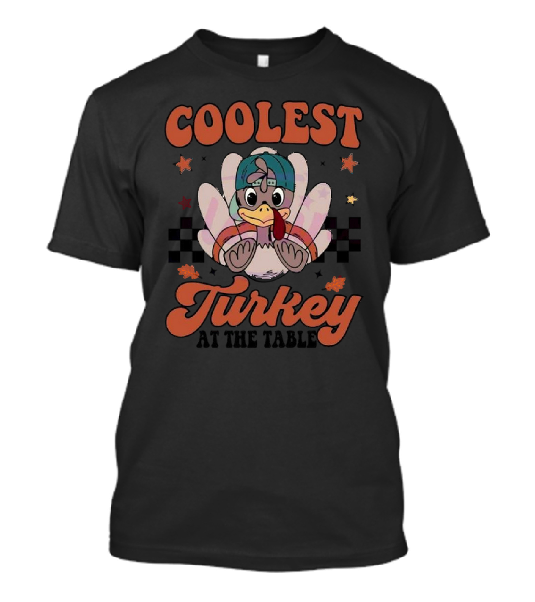 Coolest Turkey At The Table Vintage Cartoon Style With Cap And Stars Decor T-Shirt