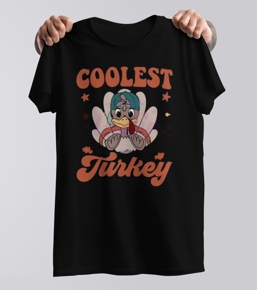 Coolest Turkey At The Table Vintage Cartoon Style With Cap And Stars Decor T-Shirt