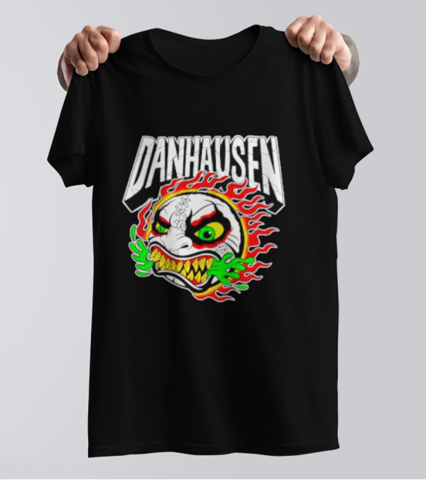 Danhausen Fiery Baseball Face With Flames And Green Claws T-Shirt