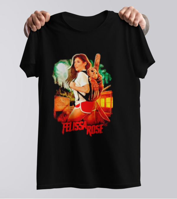 Felissa Rose Happy Camper Camp Arawak Masked Figure Forest Scene T-Shirt