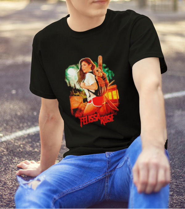 Felissa Rose Happy Camper Camp Arawak Masked Figure Forest Scene T-Shirt