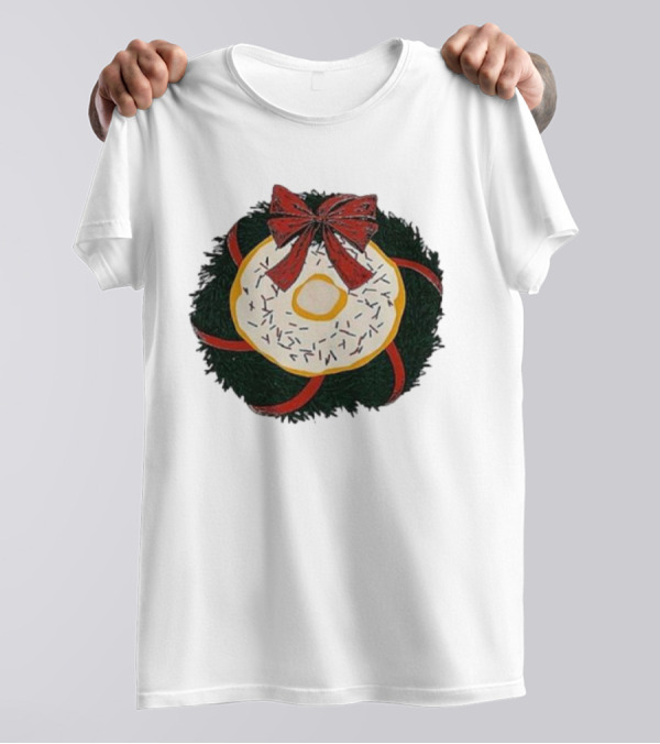 Gibson's Donuts Christmas Holiday Wreath With Red Bow And Donut Sprinkles T-Shirt