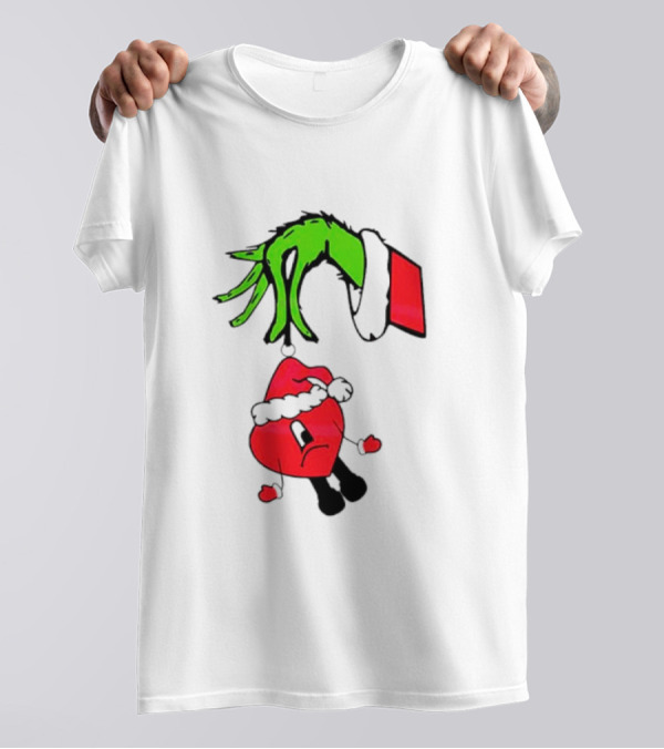 Grinch Hand Bad Bunny Santa Hat Christmas T-Shirt