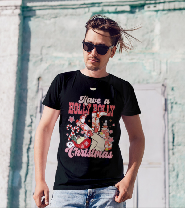 Have A Holly Dolly Christmas Sleigh Candy Canes And Stars T-Shirt