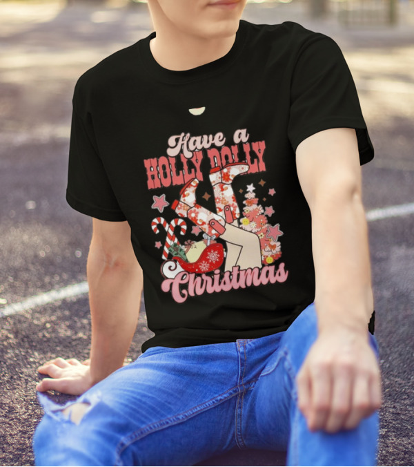Have A Holly Dolly Christmas Sleigh Candy Canes And Stars T-Shirt