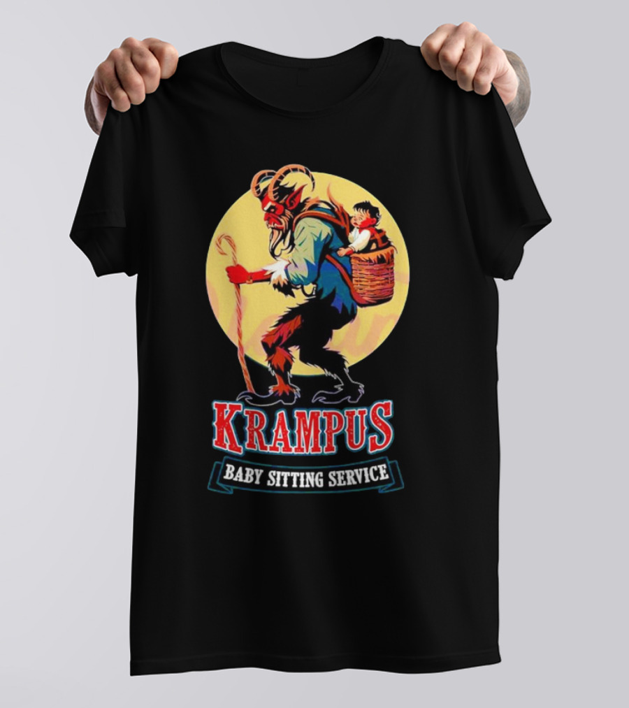 Krampus Baby Sitting Service Horror Christmas Monster Carrying Child T-Shirt