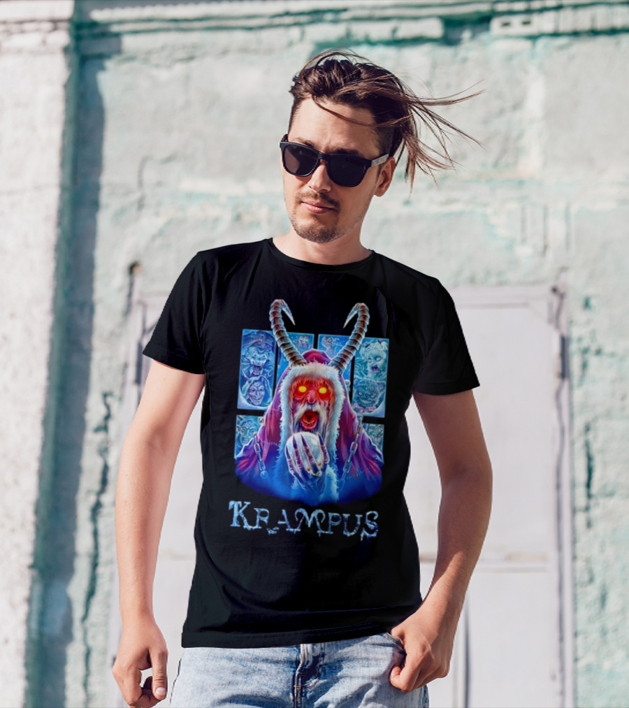 Krampus The Shadow Of St Nick With Horned Demon And Scary Faces T-Shirt