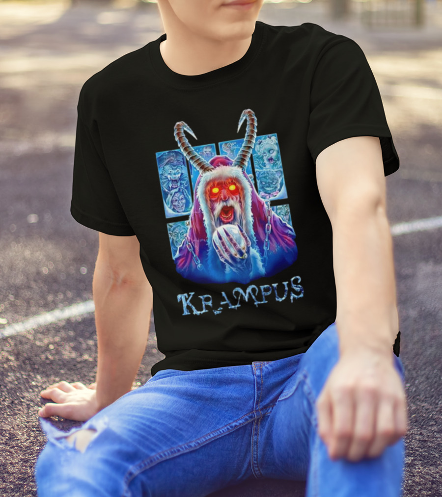 Krampus The Shadow Of St Nick With Horned Demon And Scary Faces T-Shirt
