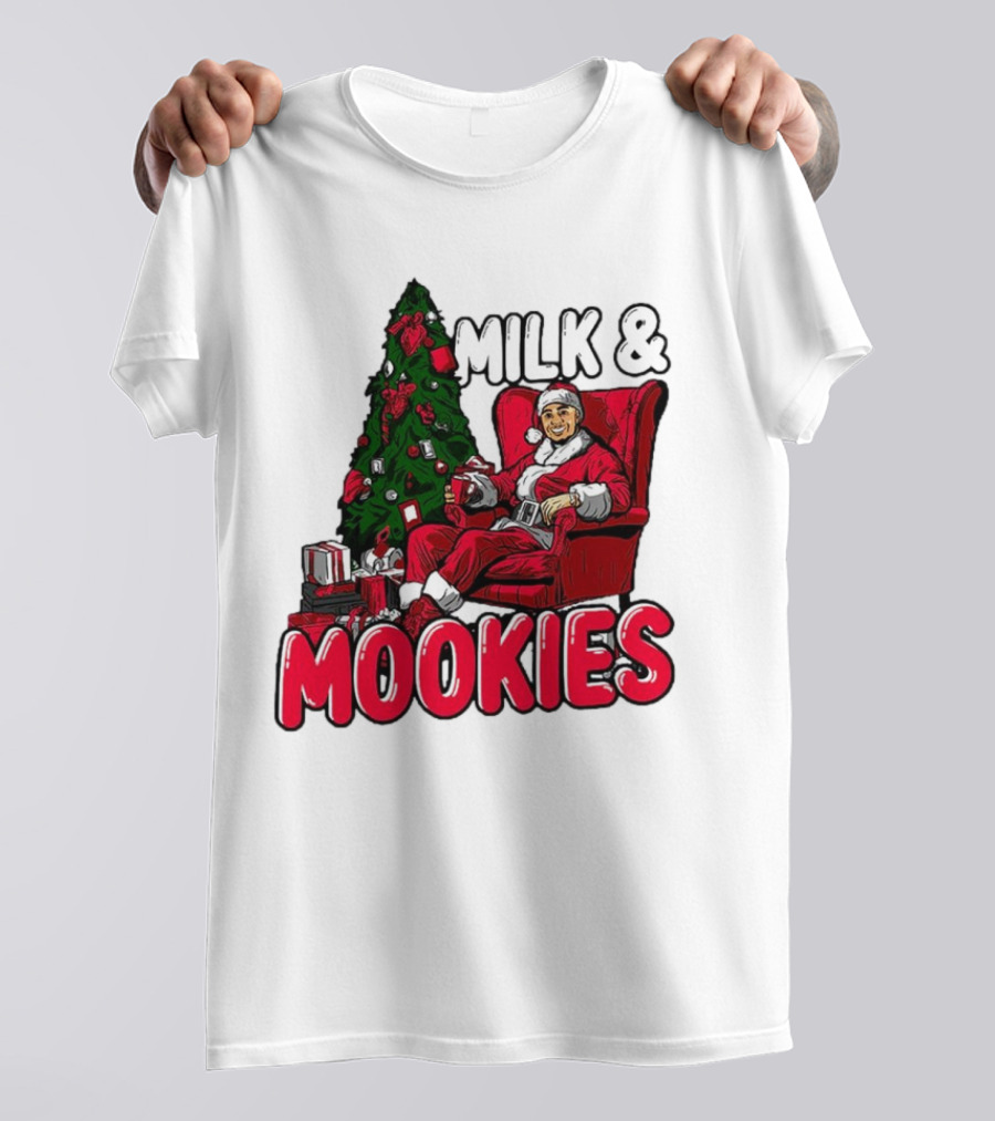 Milk And Mookies Santa By The Christmas Tree T-Shirt