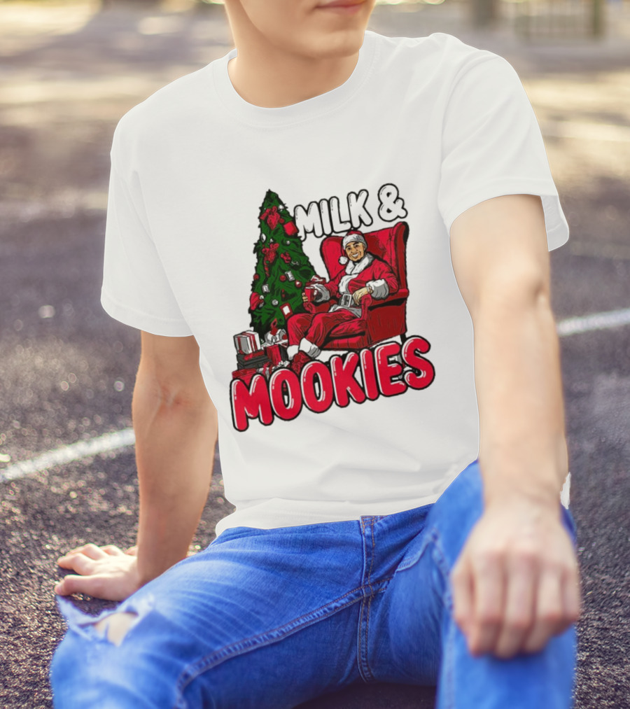Milk And Mookies Santa By The Christmas Tree T-Shirt