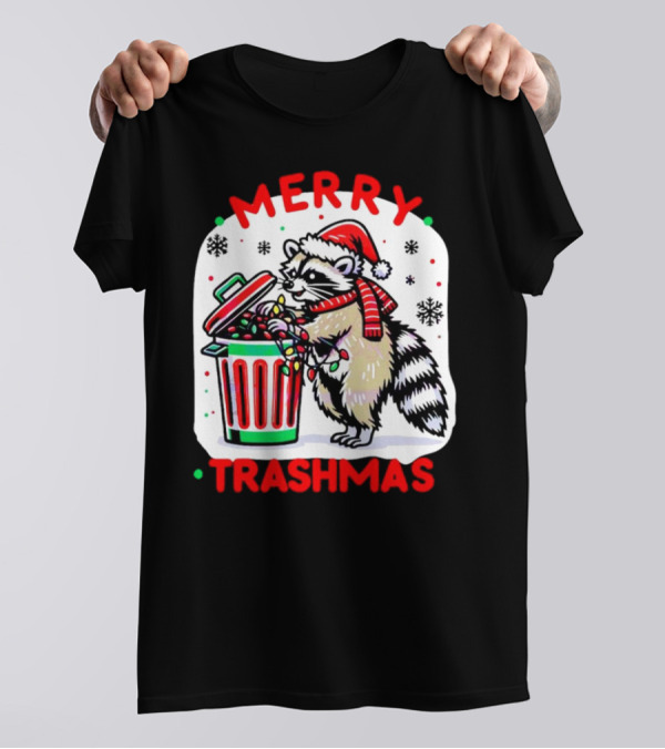 Merry Trashmas Raccoon Santa With Christmas Lights T-Shirt