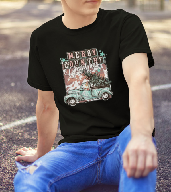 Merry Country Christmas Santa Truck With Tree T-Shirt