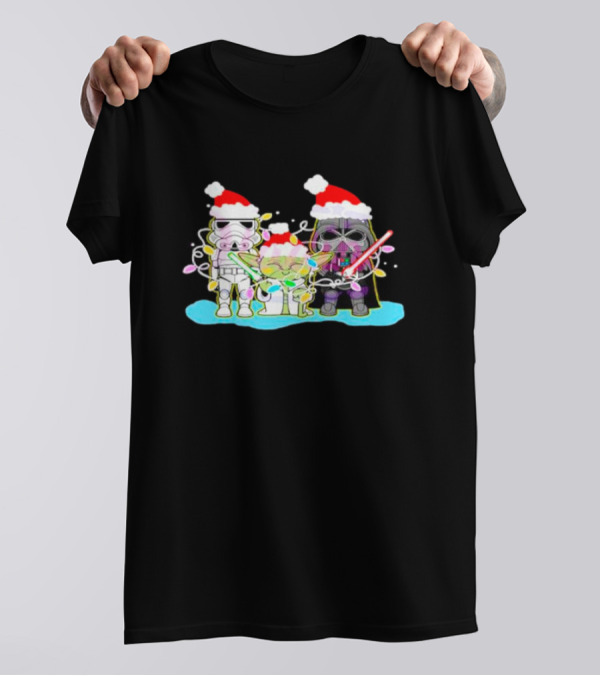 Santa Star Wars Characters With Christmas Lights T-Shirt