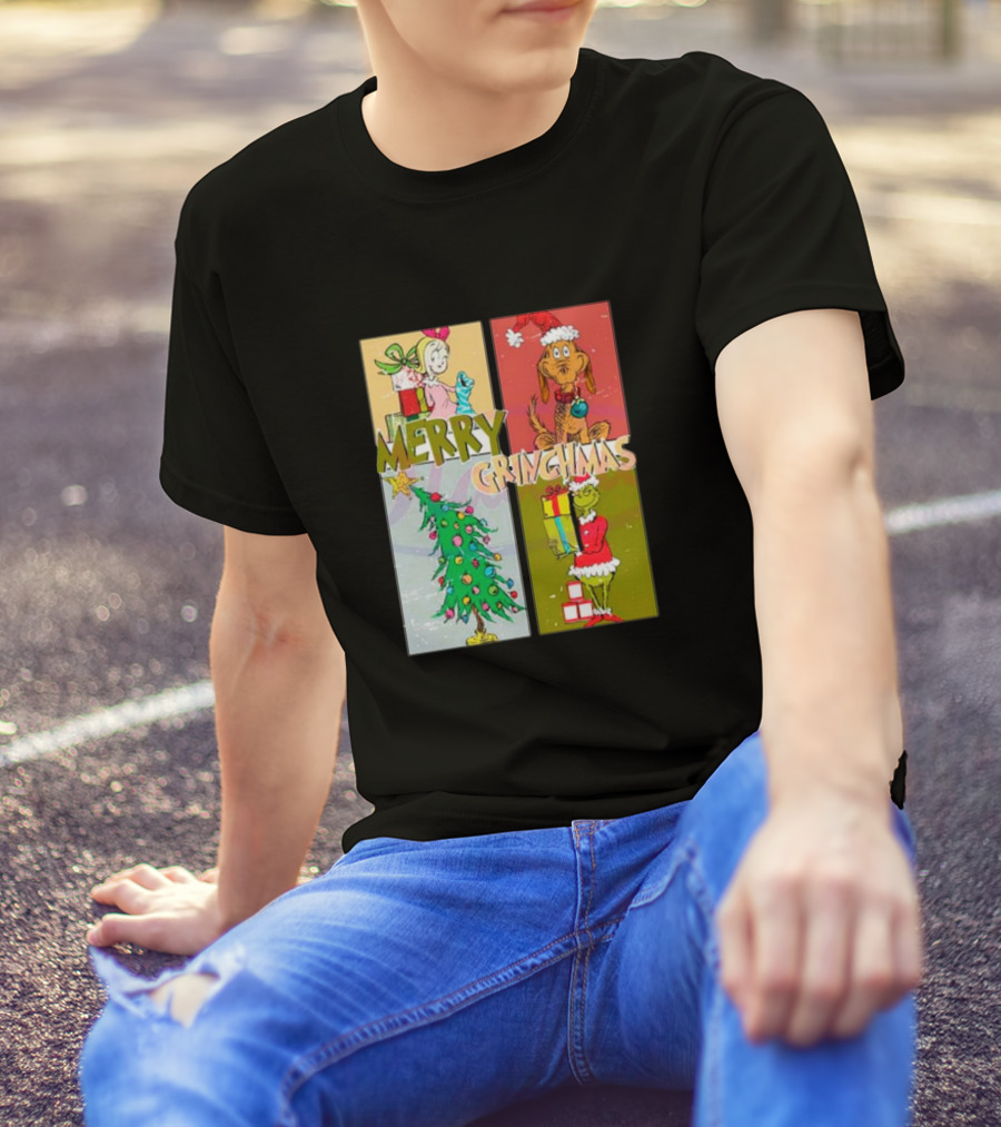 Merry Grinchmas Characters Vintage Grinch And Max Christmas Tree T-Shirt