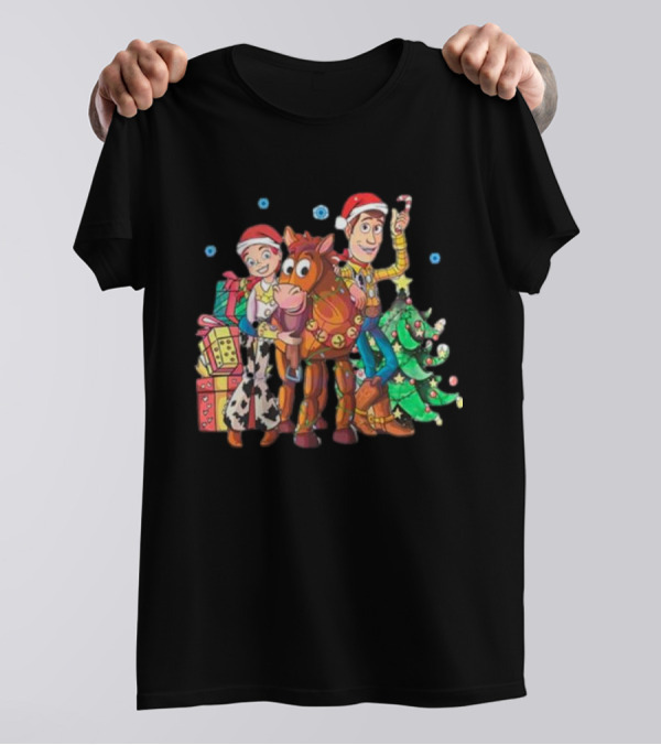 Toy Story Christmas Jessie Woody Bullseye Santa Hats Presents Christmas Tree T-Shirt
