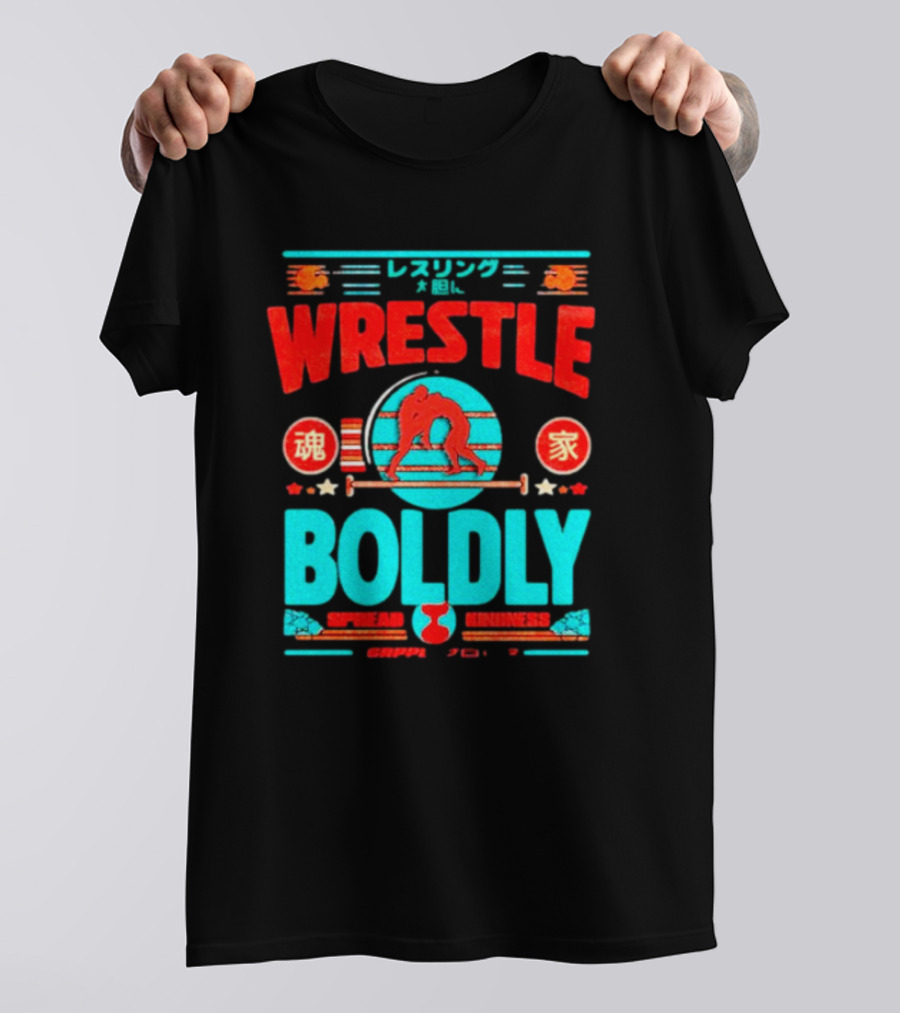 Wrestle Boldly Spread Kindness Wrestling Iconic Symbols T-Shirt