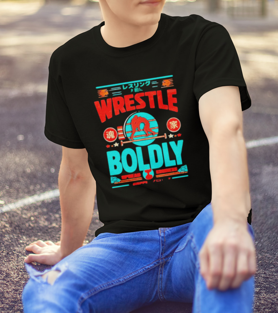 Wrestle Boldly Spread Kindness Wrestling Iconic Symbols T-Shirt