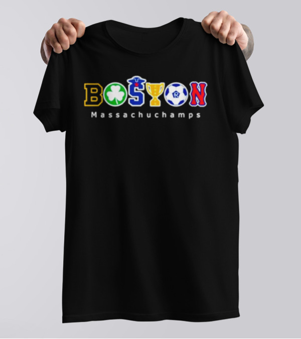Boston Massachuchamps Sports Icons Typography T-Shirt