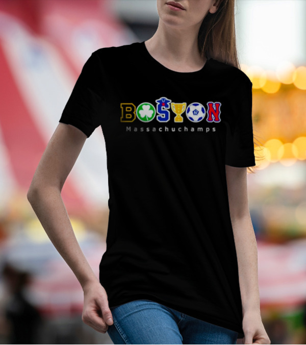 Boston Massachuchamps Sports Icons Typography T-Shirt