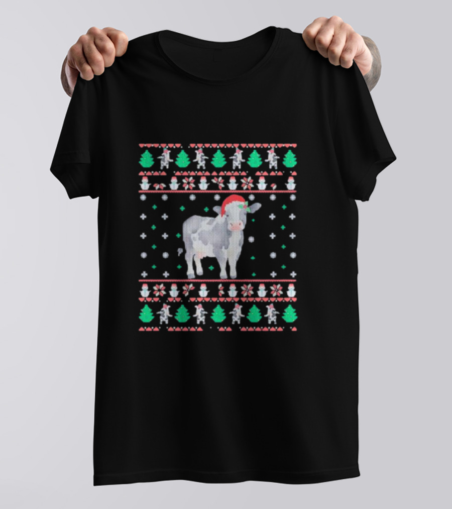 Cow Santa Hat Ugly Christmas T-Shirt
