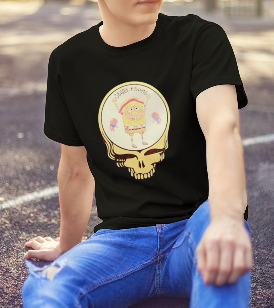 SpongeBob Jerry Fishing Grateful Dead Skull T-Shirt
