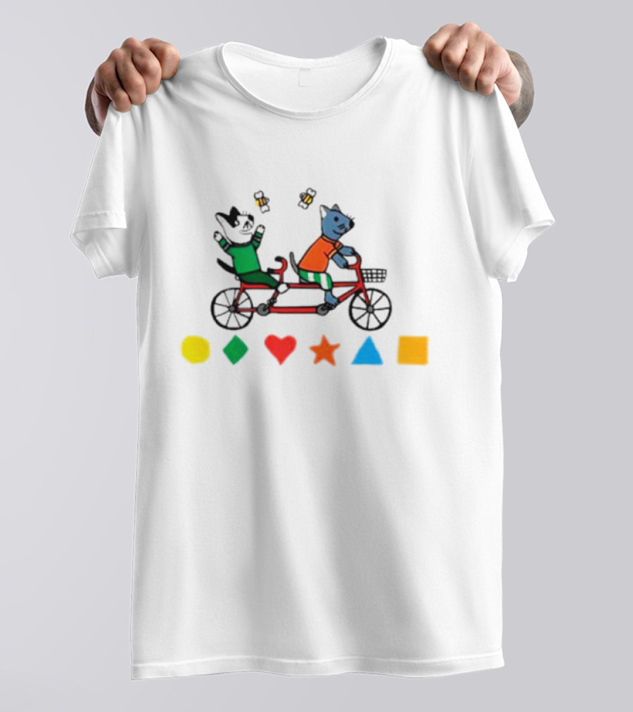 Tandem Cats Bike With Colorful Geometric Shapes T-Shirt