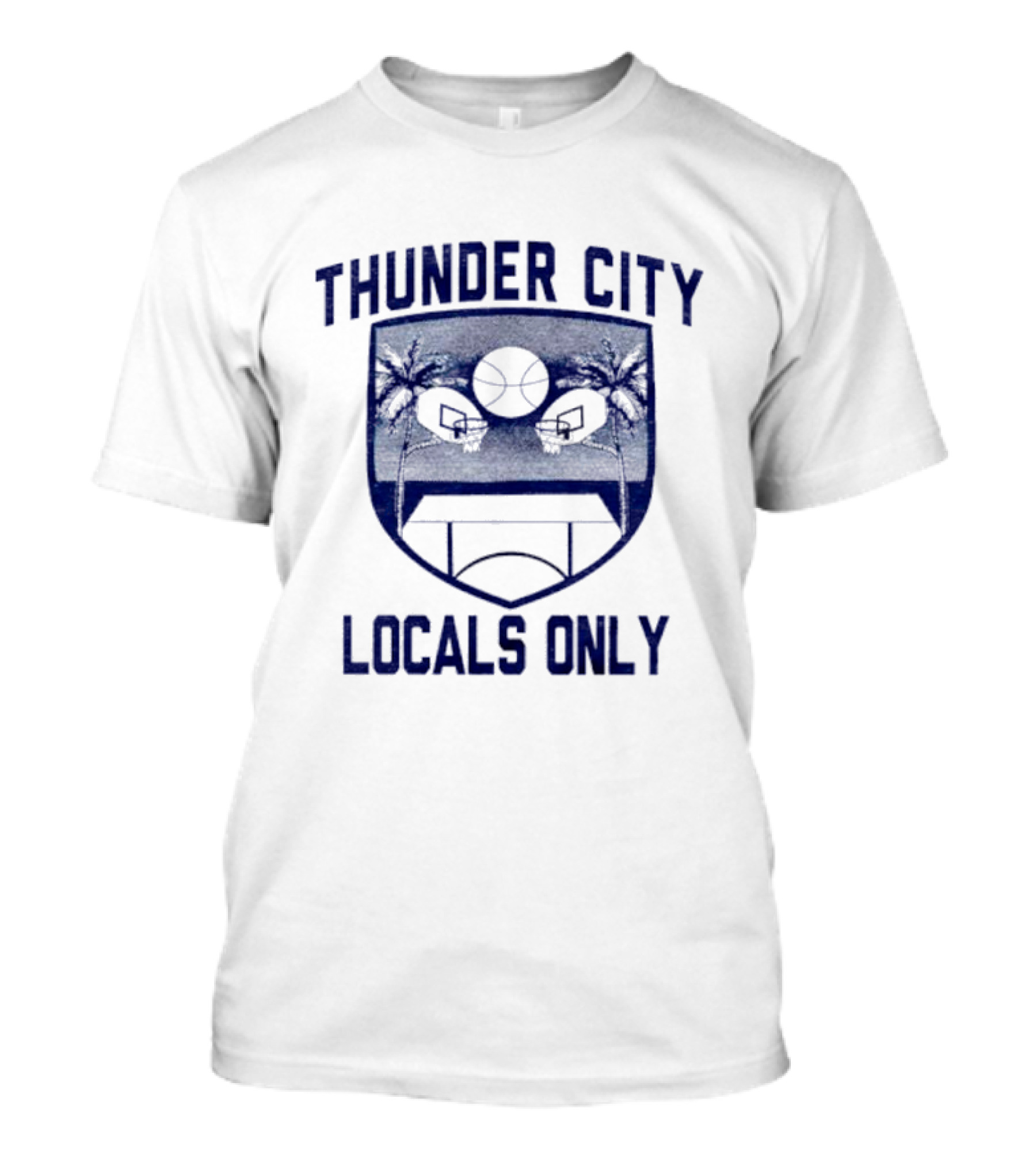 Thunder City Locals Only Basketball Court Shield With Palm Trees T-Shirt