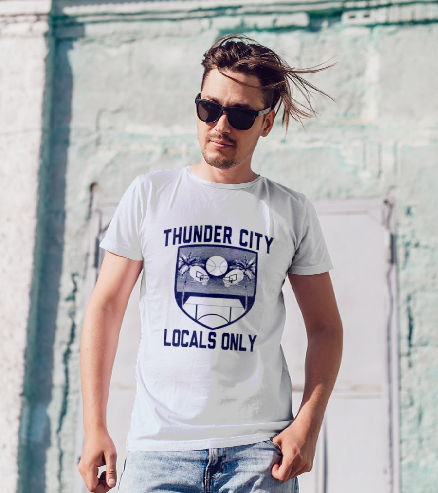 Thunder City Locals Only Basketball Court Shield With Palm Trees T-Shirt