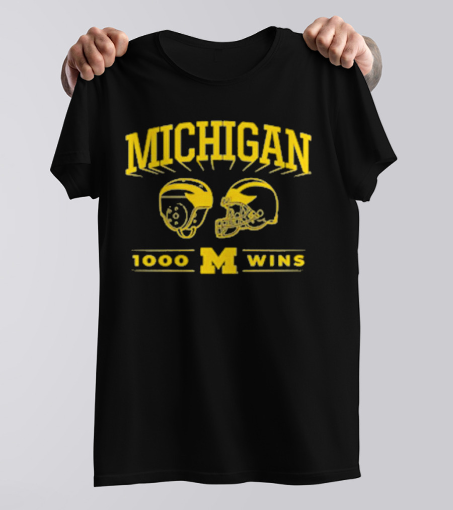 Michigan 1000 Wins Football Helmet M T-Shirt