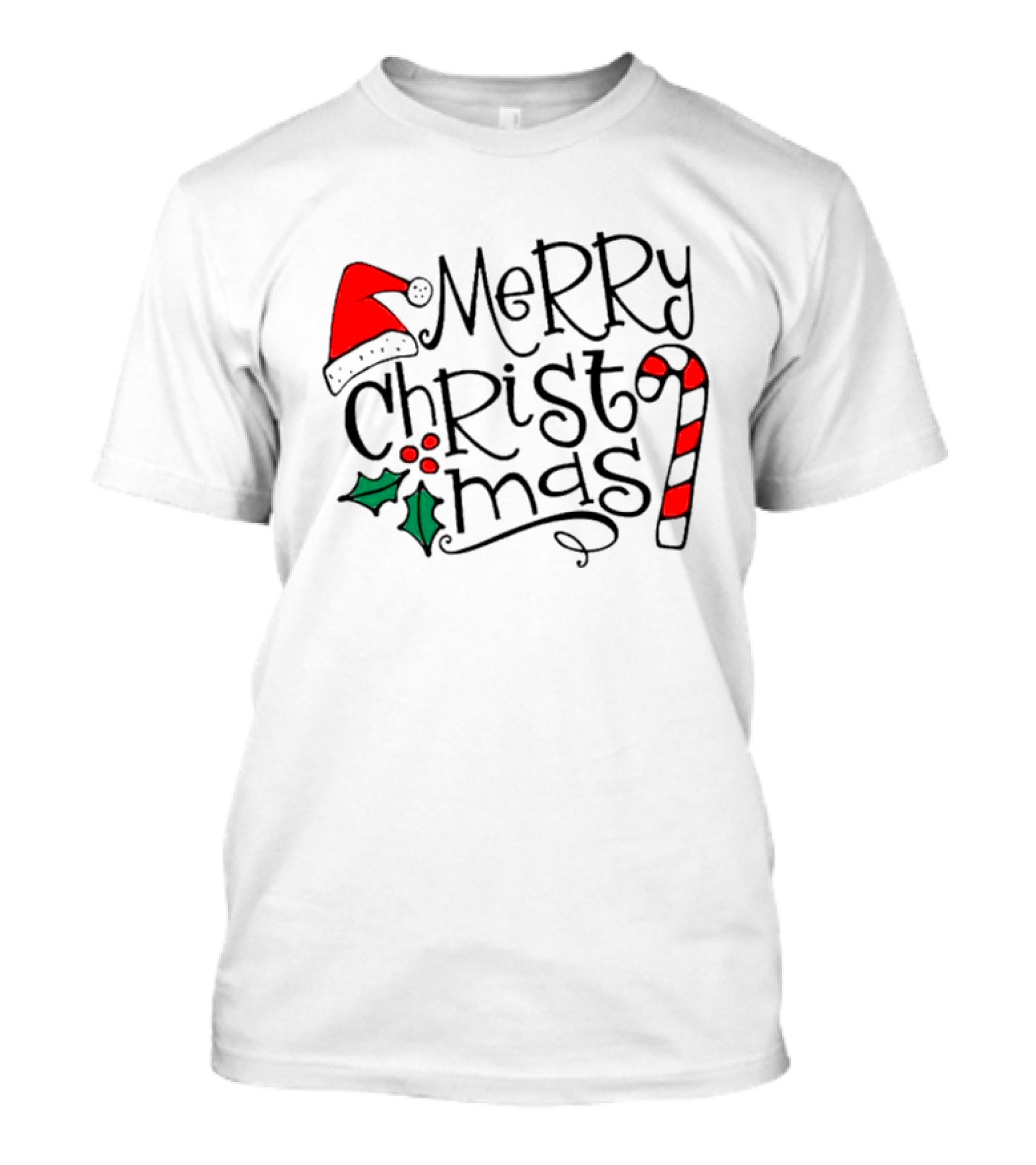 Merry Christmas Santa Hat And Candy Cane T-Shirt