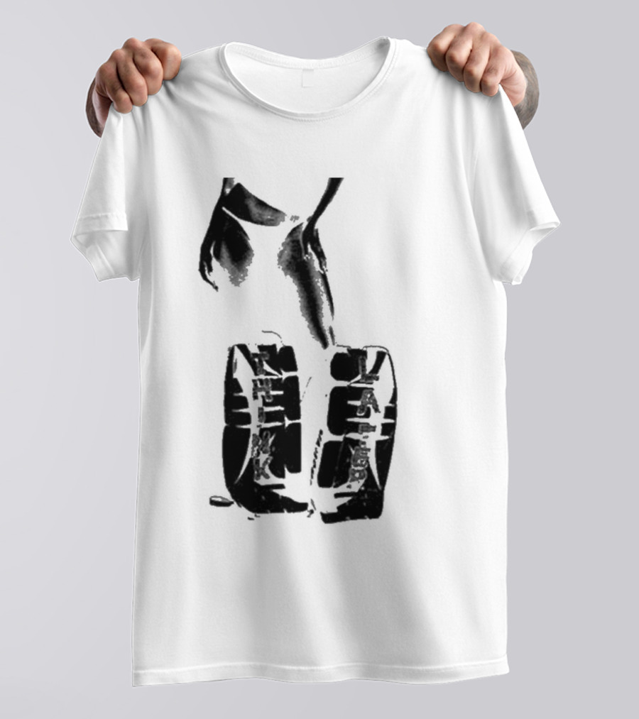 Tatemcrae Think Later Bold Legs Striking Pose In Monochrome T-Shirt