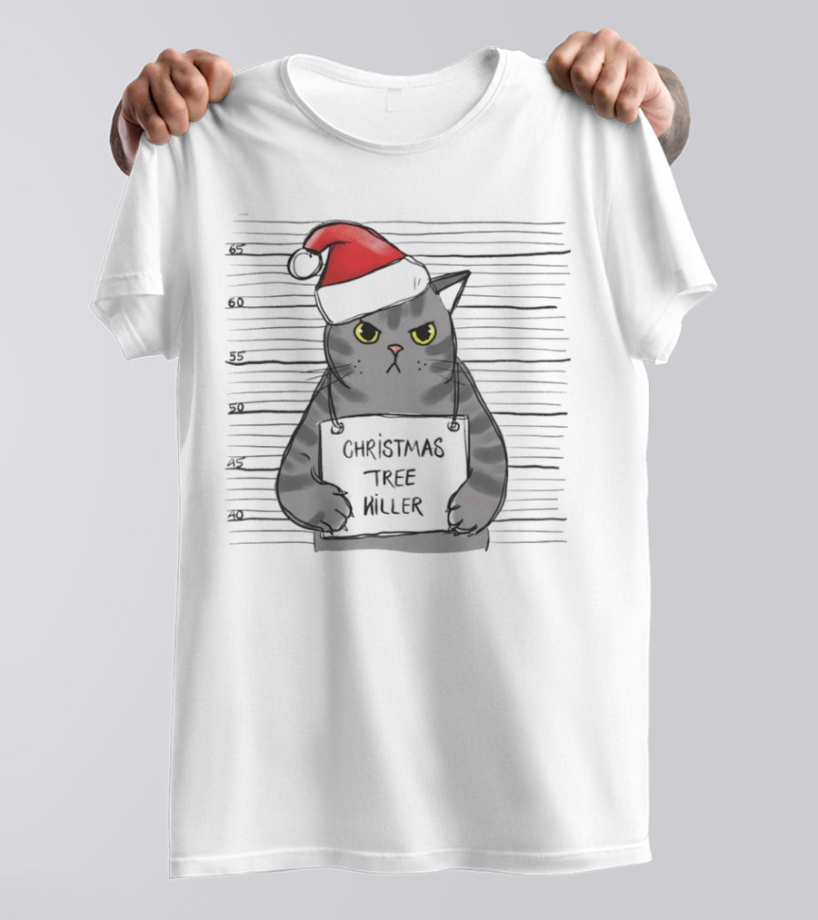 Grumpy Festive Cat With Santa Hat And Mischievous Look T-Shirt